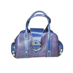 Lancel Elsa Sellier Purple Leather Handbag Buckle Top Handle